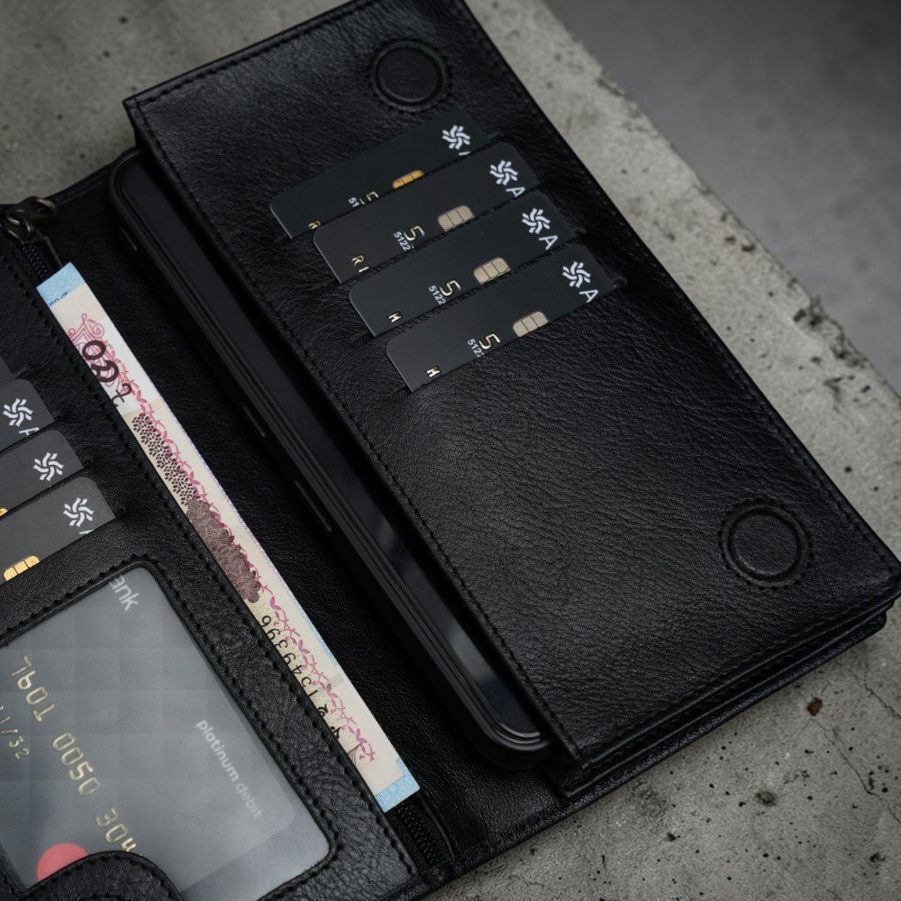 Zays Handcrafted Premium Eco-Friendly Leather Long Wallet for Mobile and Many things (LW112-Black) - Image 2