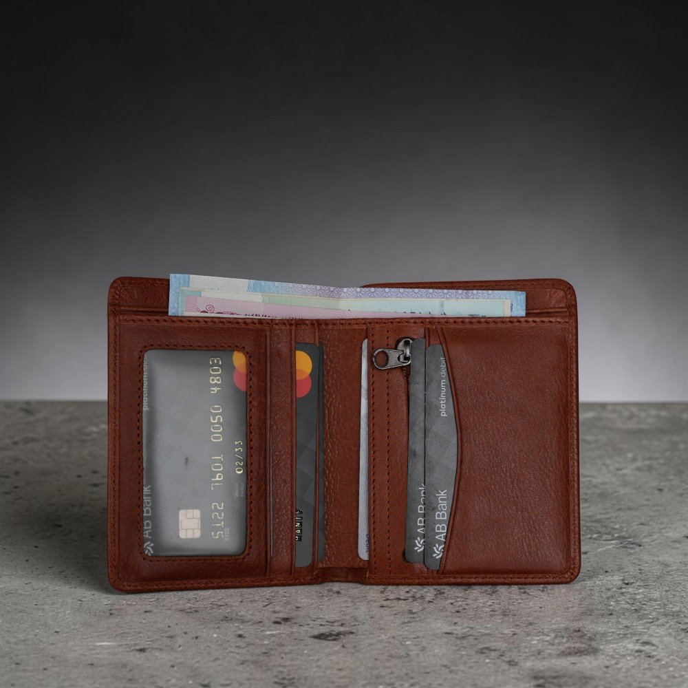 Zays Handcrafted Premium Leather Bifold Short Wallet (SW137-Brown) - Image 6