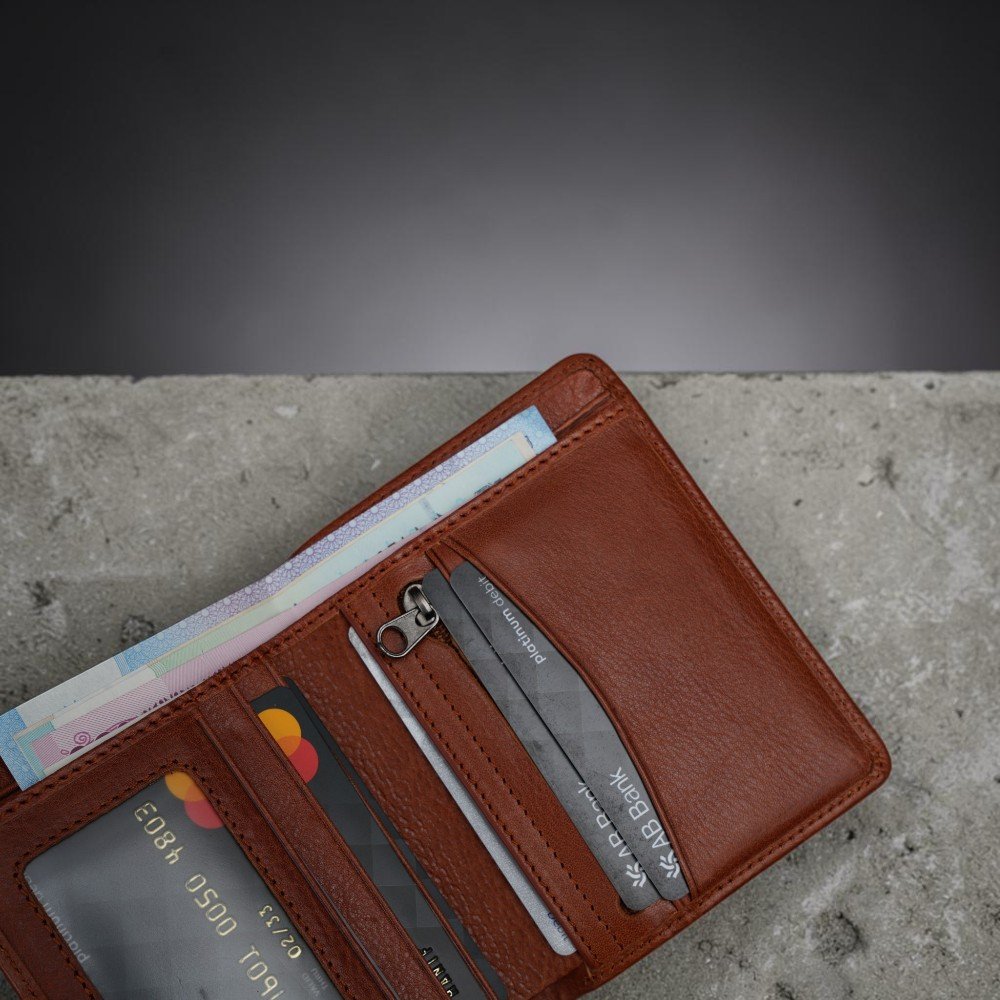 Zays Handcrafted Premium Leather Bifold Short Wallet (SW137-Brown) - Image 3