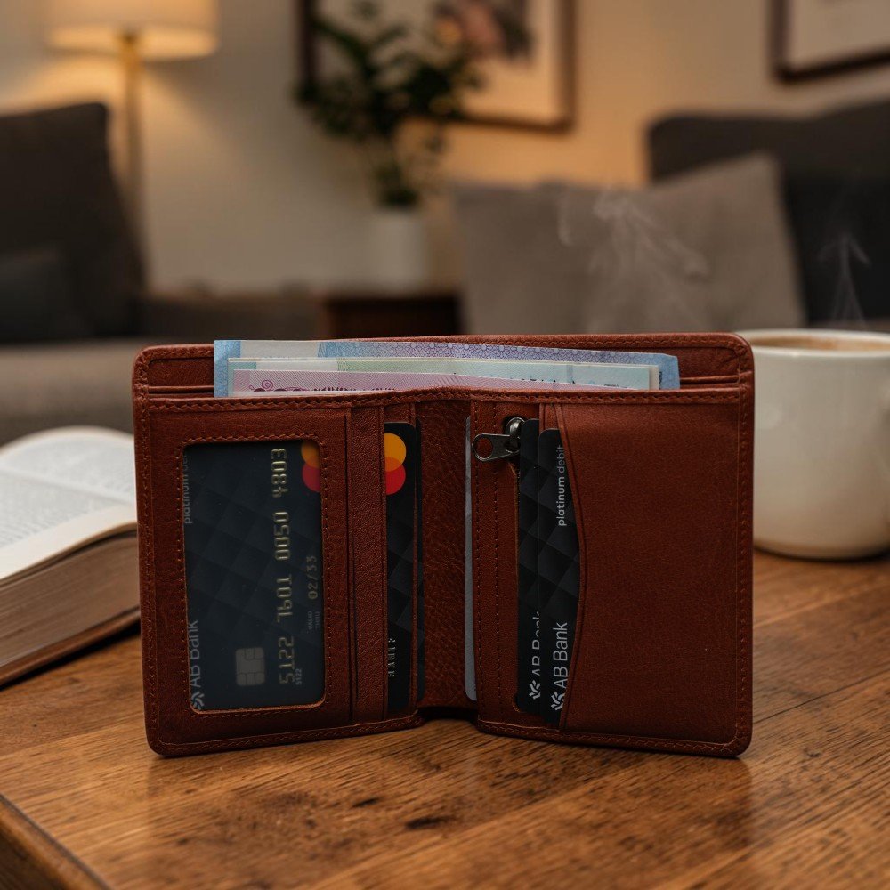 Zays Handcrafted Premium Leather Bifold Short Wallet (SW137-Brown)