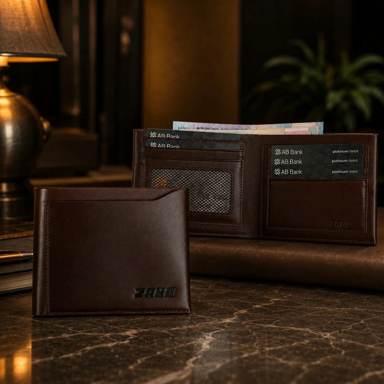 Zays Handcrafted Oil Pull Up Premium Leather Bifold Short Wallet - W101 - Image 3