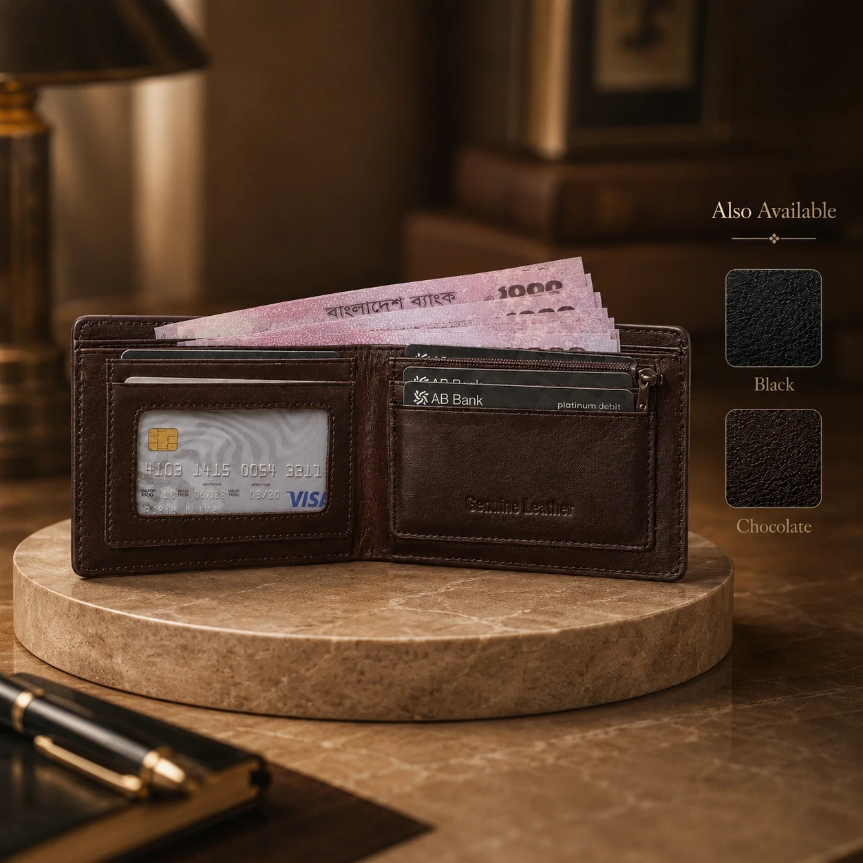 Zays Handcrafted Premium Leather Bifold Short Wallet - W102 - Image 11
