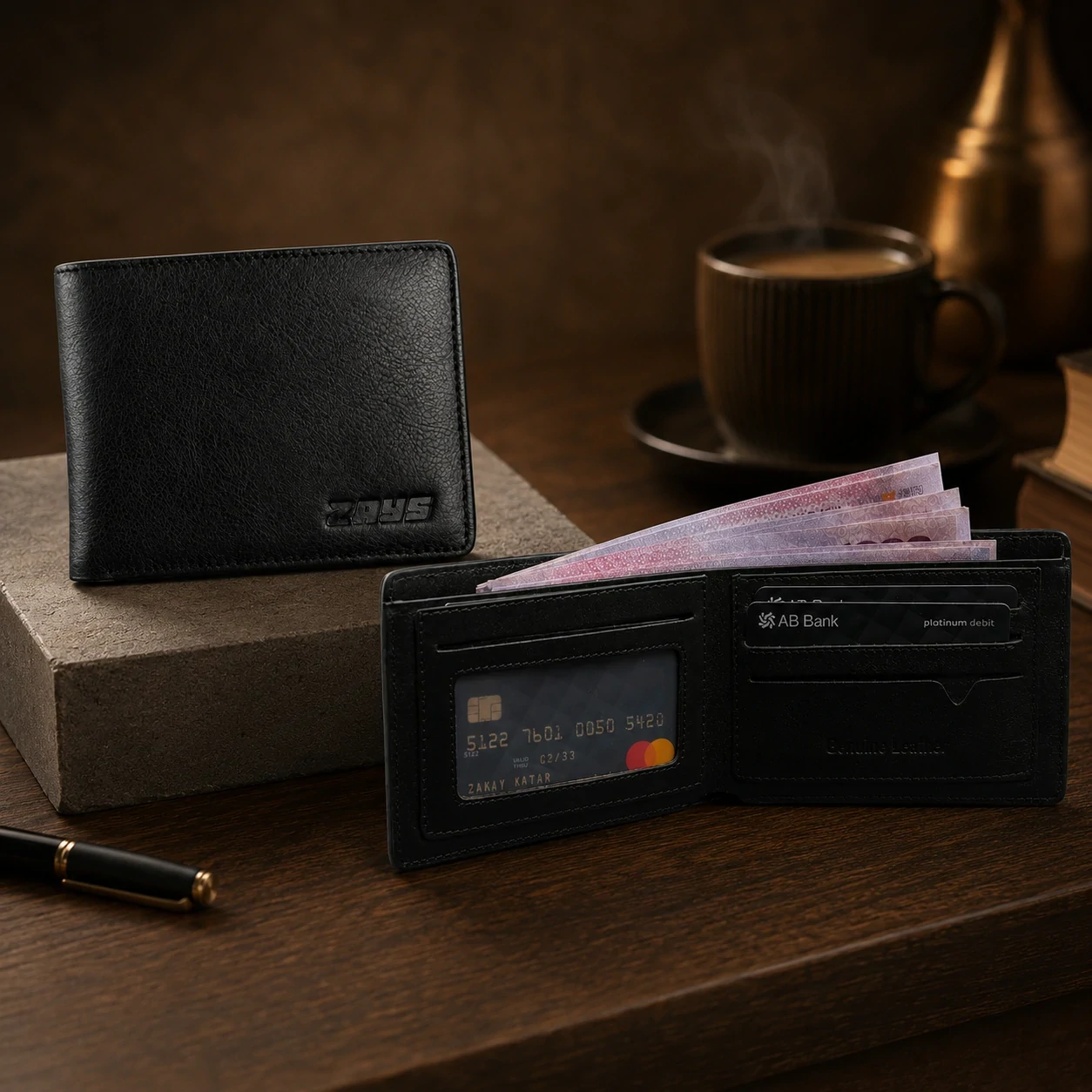 Zays Handcrafted Premium Leather Bifold Short Wallet - W103 - Image 6