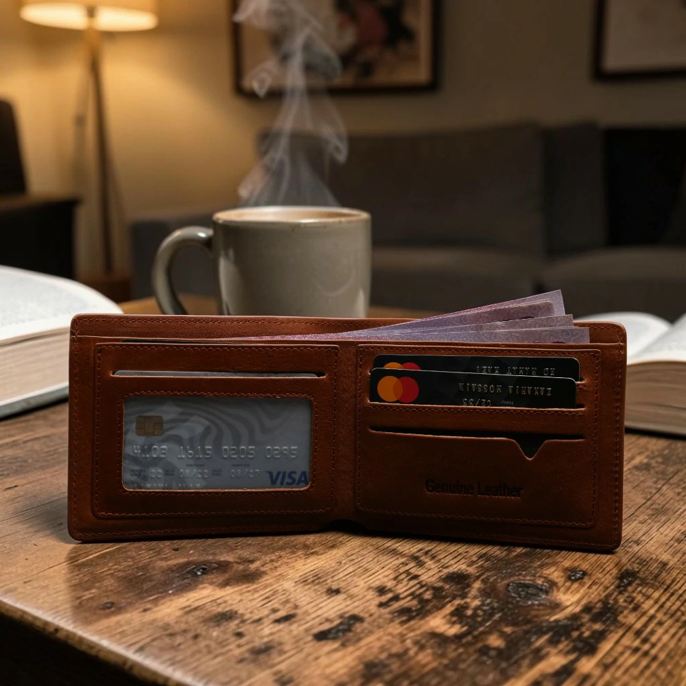 Zays Handcrafted Premium Leather Bifold Short Wallet - W103 - Image 19