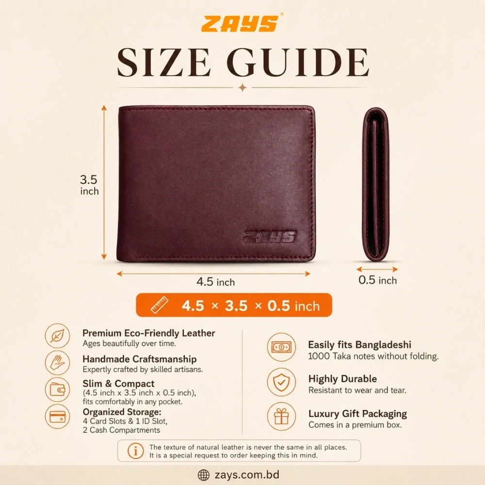 Zays Handcrafted Premium Leather Bifold Short Wallet - W103 - Image 7