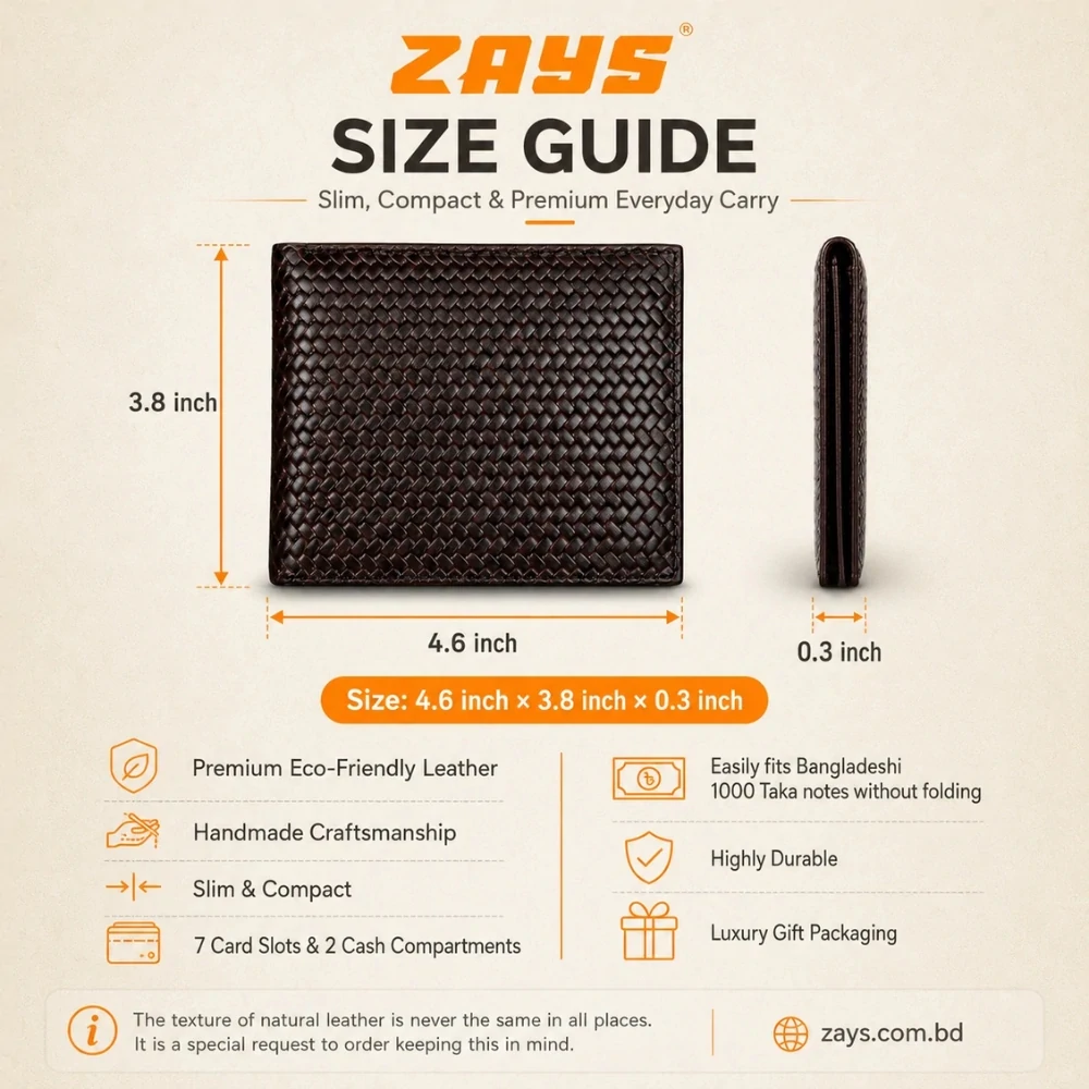 Zays Handcrafted Premium Leather Bifold Short Wallet - W104 - Image 4