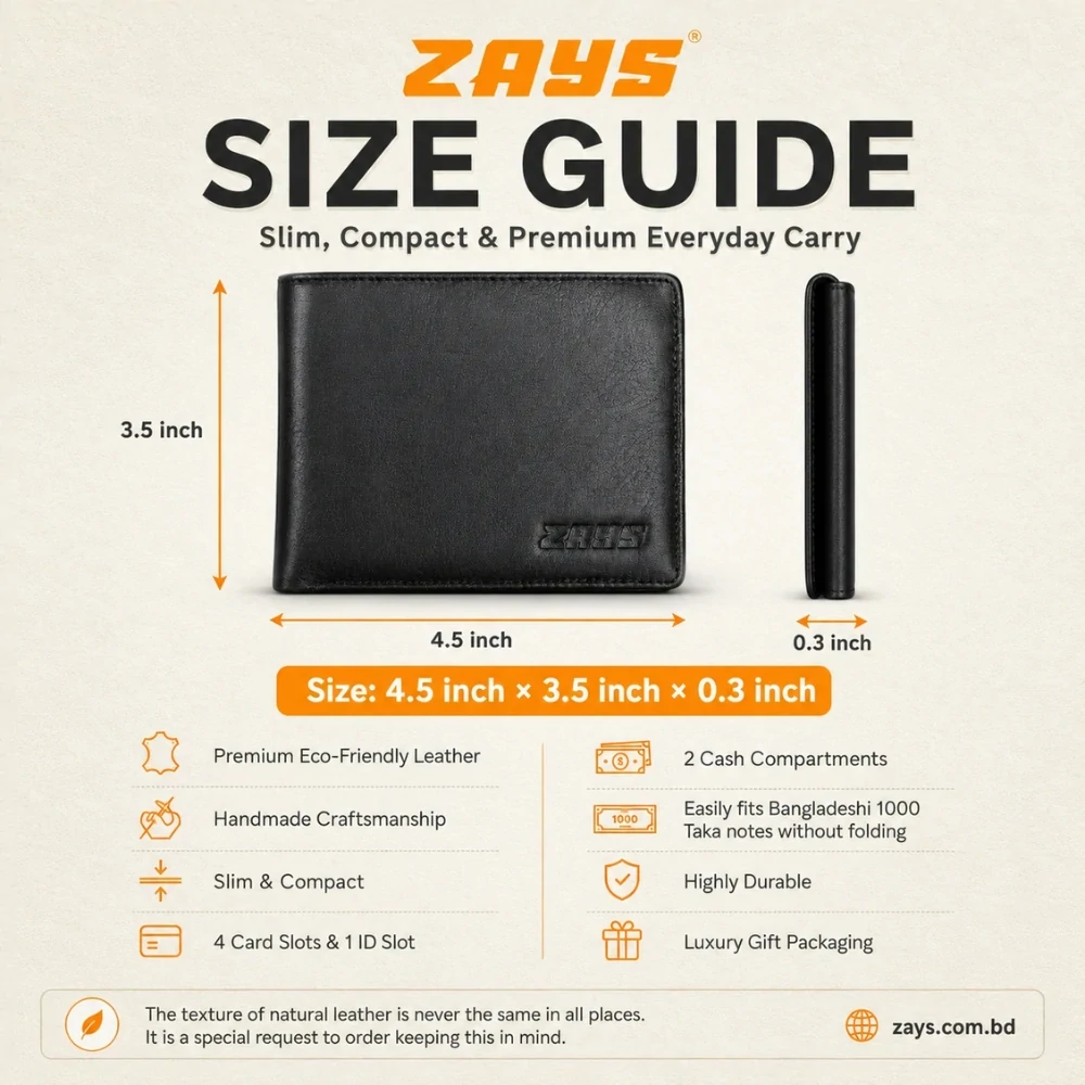 Zays Handcrafted Premium Leather Bifold Short Wallet - W105 - Image 10
