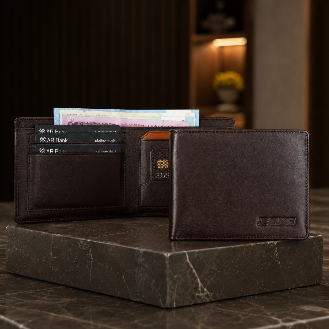 Zays Handcrafted Premium Leather Bifold Short Wallet - W105 - Image 4