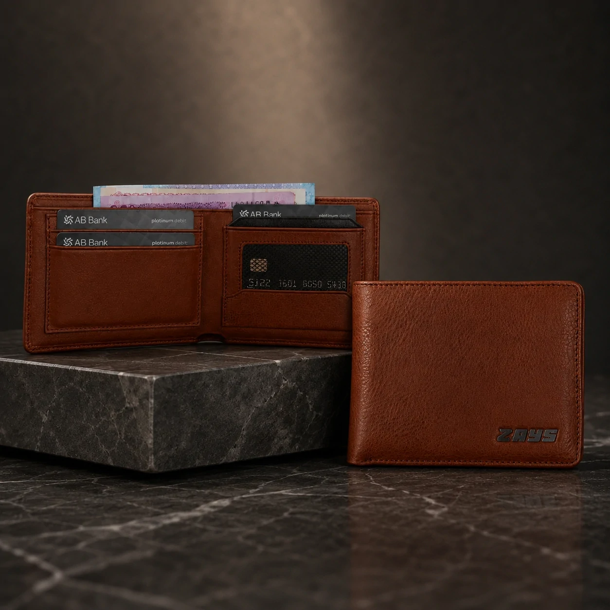 Zays Handcrafted Premium Leather Bifold Short Wallet - W105 - Image 2