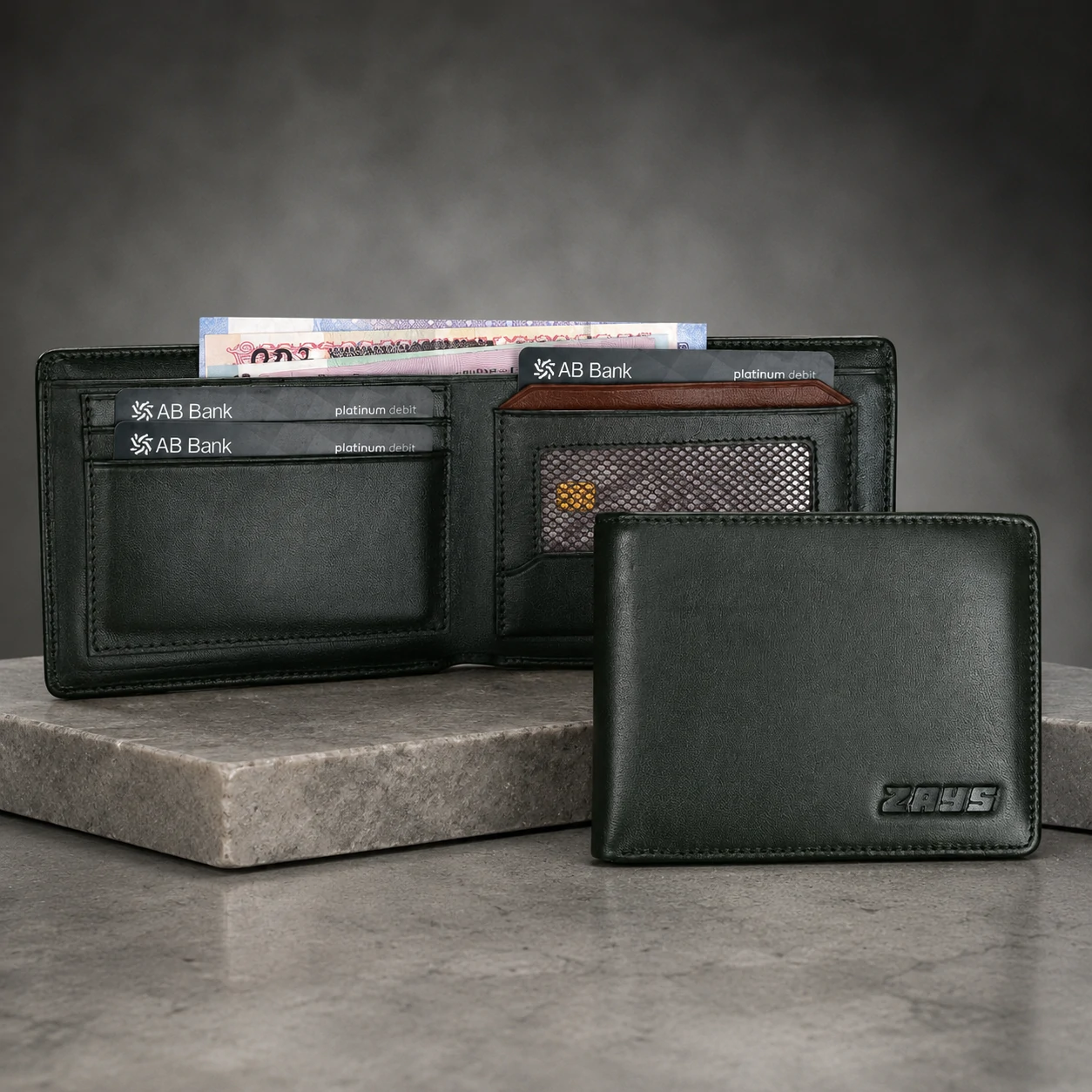 Zays Handcrafted Premium Leather Bifold Short Wallet - W105 - Image 5