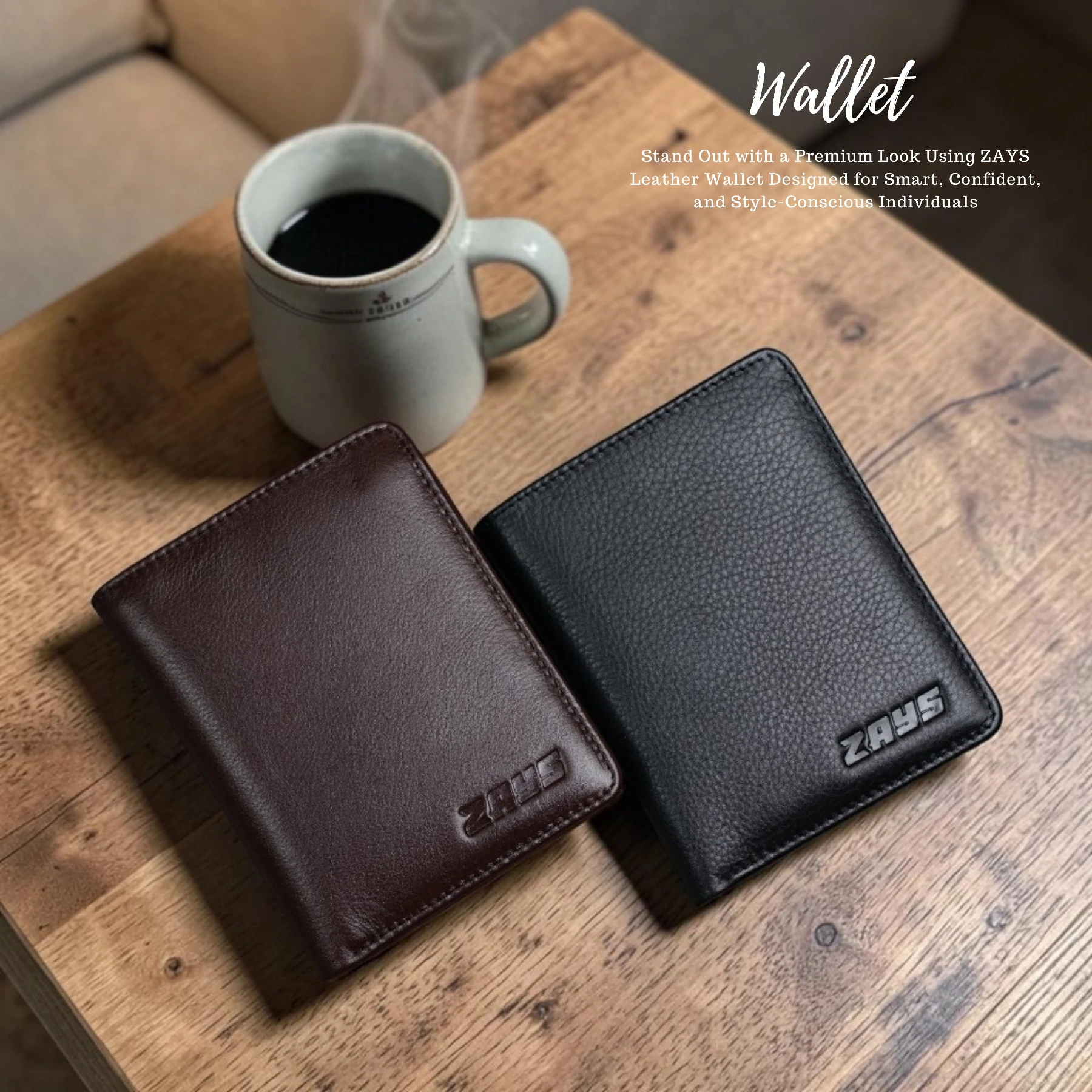 Zays Handcrafted Premium Leather Bifold Short Wallet - W106 - Image 7