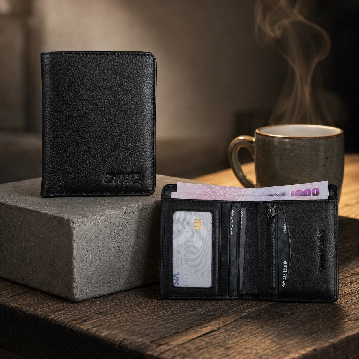 Zays Handcrafted Premium Leather Bifold Short Wallet - W106 - Image 6