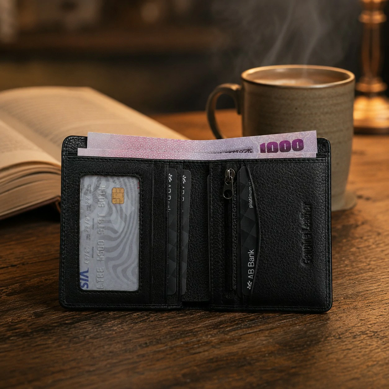 Zays Handcrafted Premium Leather Bifold Short Wallet - W106 - Image 14