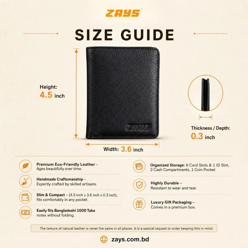 Zays Handcrafted Premium Leather Bifold Short Wallet - W106 - Image 8