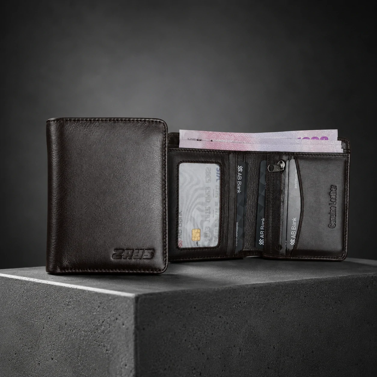 Zays Handcrafted Premium Leather Bifold Short Wallet - W106 - Image 5