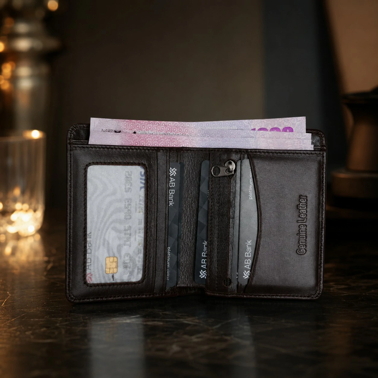 Zays Handcrafted Premium Leather Bifold Short Wallet - W106 - Image 16