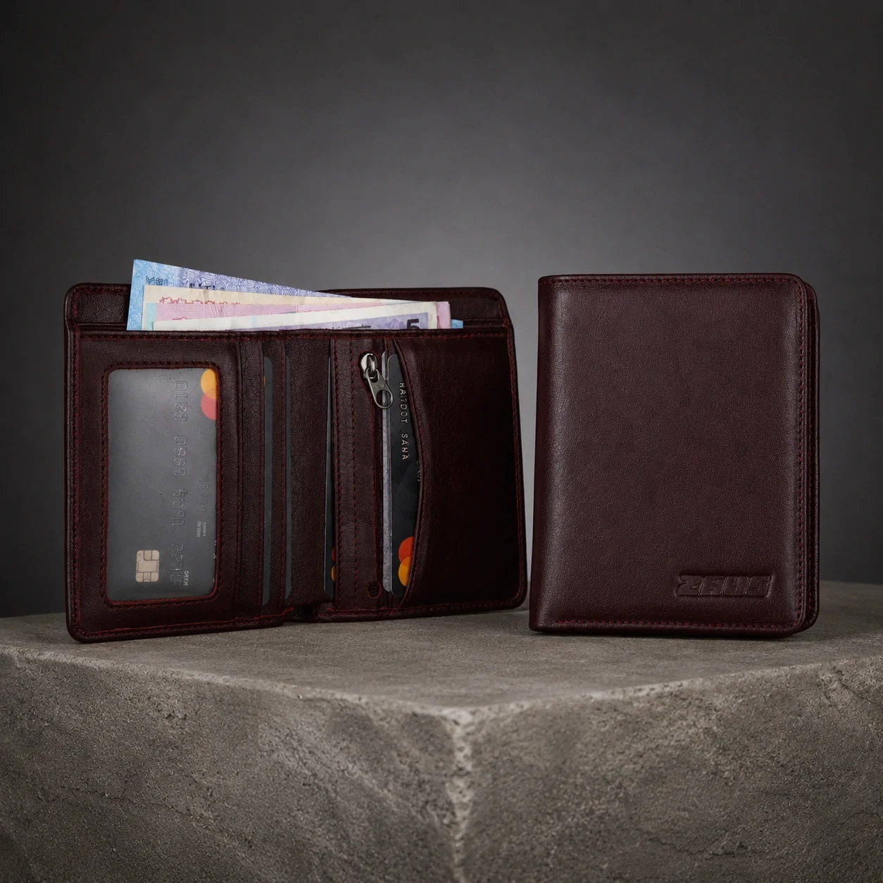 Zays Handcrafted Premium Leather Bifold Short Wallet - W106 - Image 2