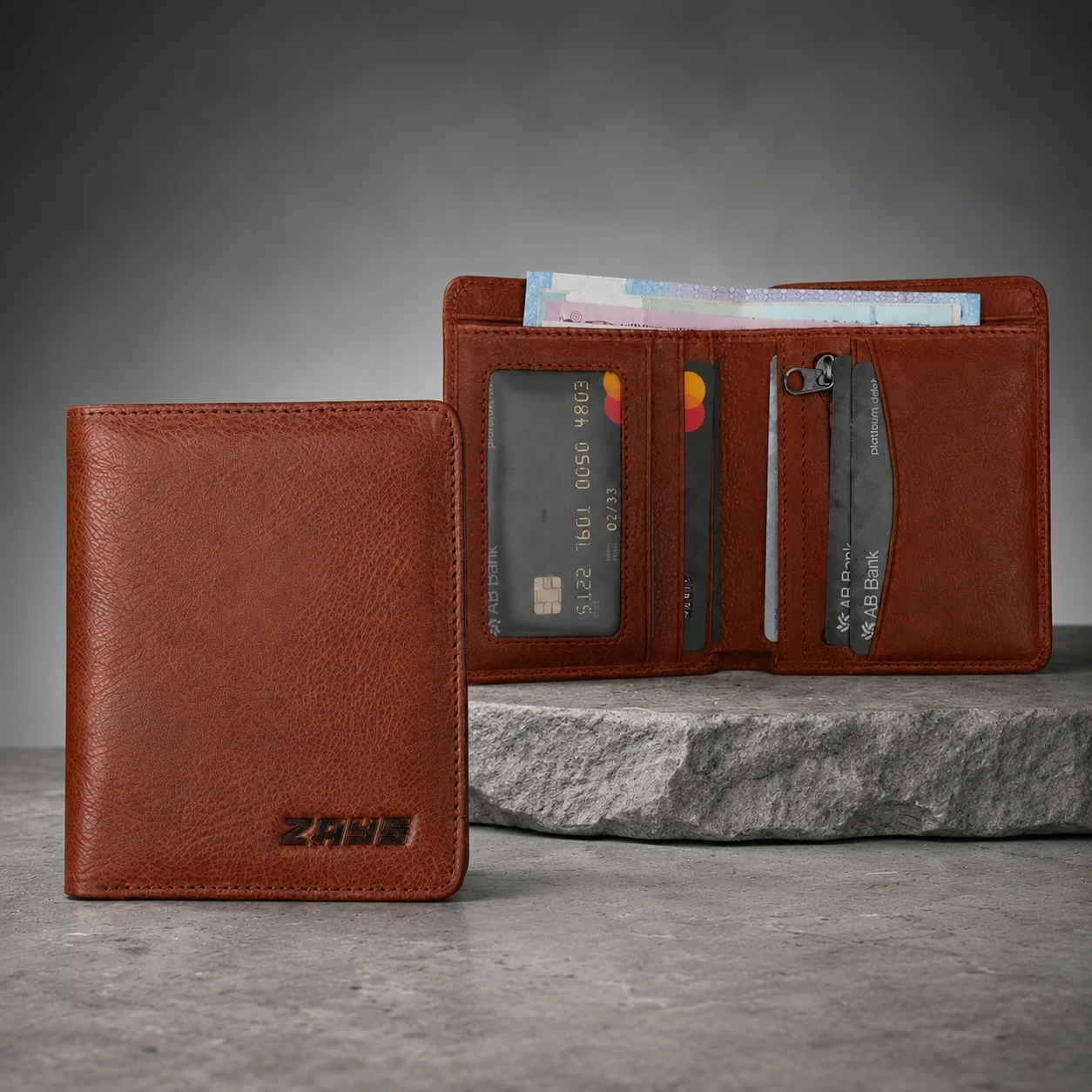 Zays Handcrafted Premium Leather Bifold Short Wallet - W106 - Image 3