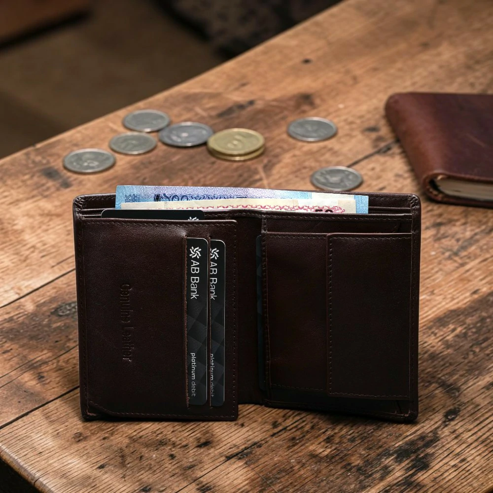 Zays Handcrafted Premium Leather Bifold Short Wallet - W107 - Image 16