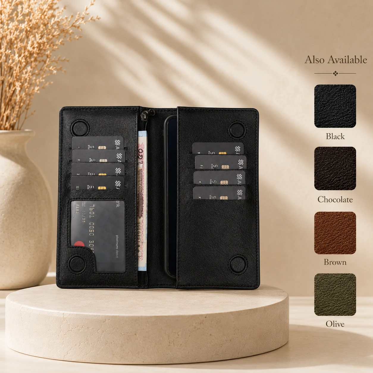 Zays Handcrafted Premium Eco-Friendly Leather Long Wallet for Mobile and Many things - W108 - Image 12