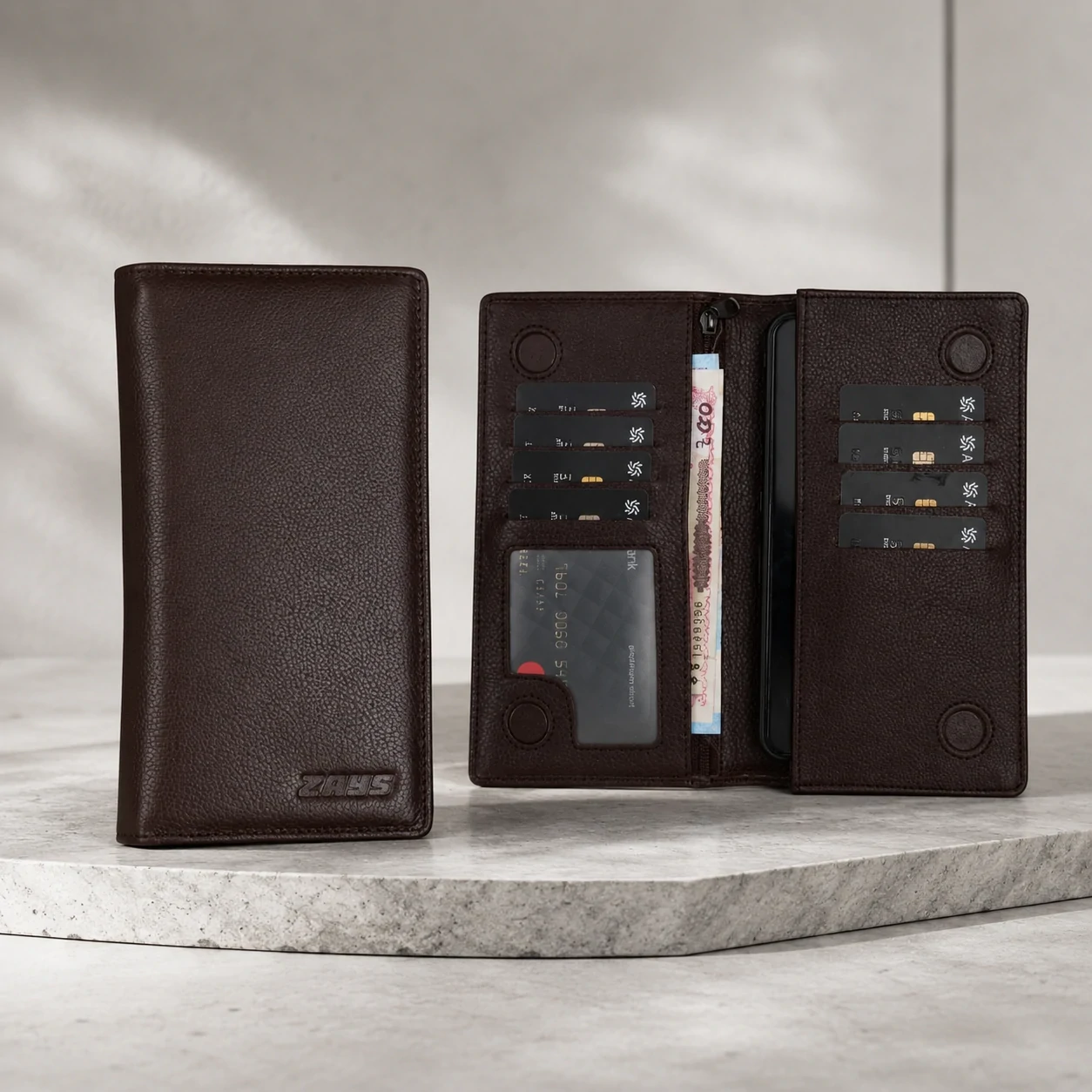 Zays Handcrafted Premium Eco-Friendly Leather Long Wallet for Mobile and Many things - W108 - Image 2