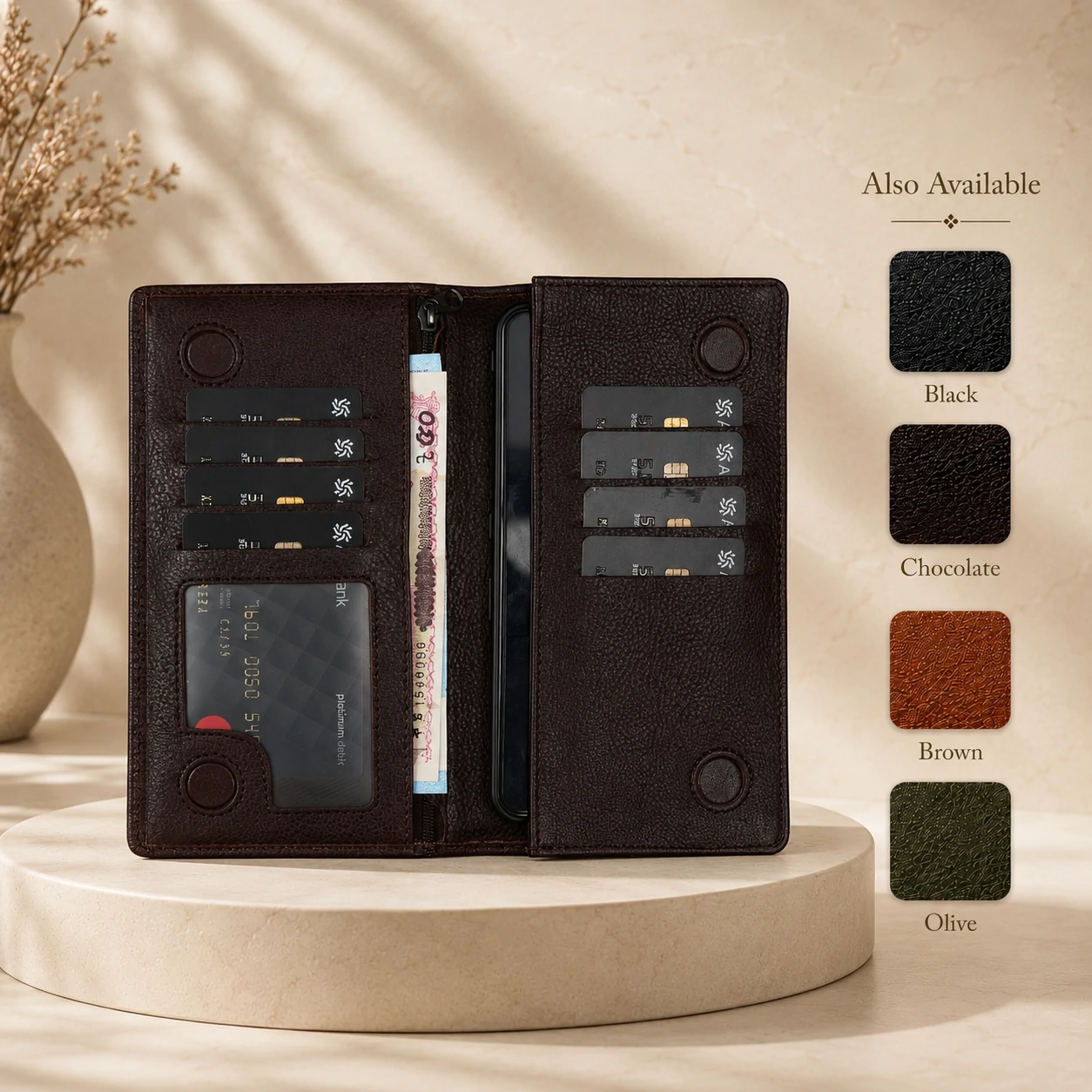 Zays Handcrafted Premium Eco-Friendly Leather Long Wallet for Mobile and Many things - W108 - Image 21