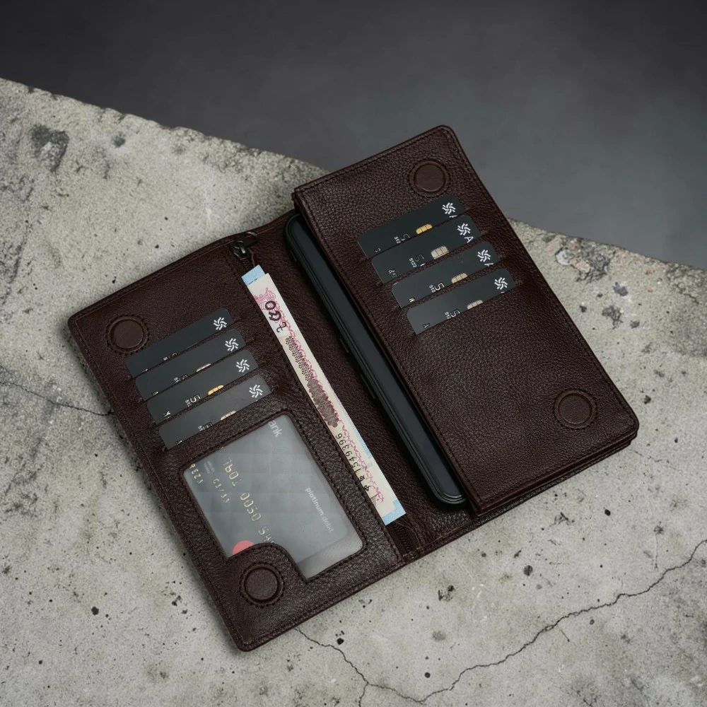 Zays Handcrafted Premium Eco-Friendly Leather Long Wallet for Mobile and Many things - W108 - Image 22