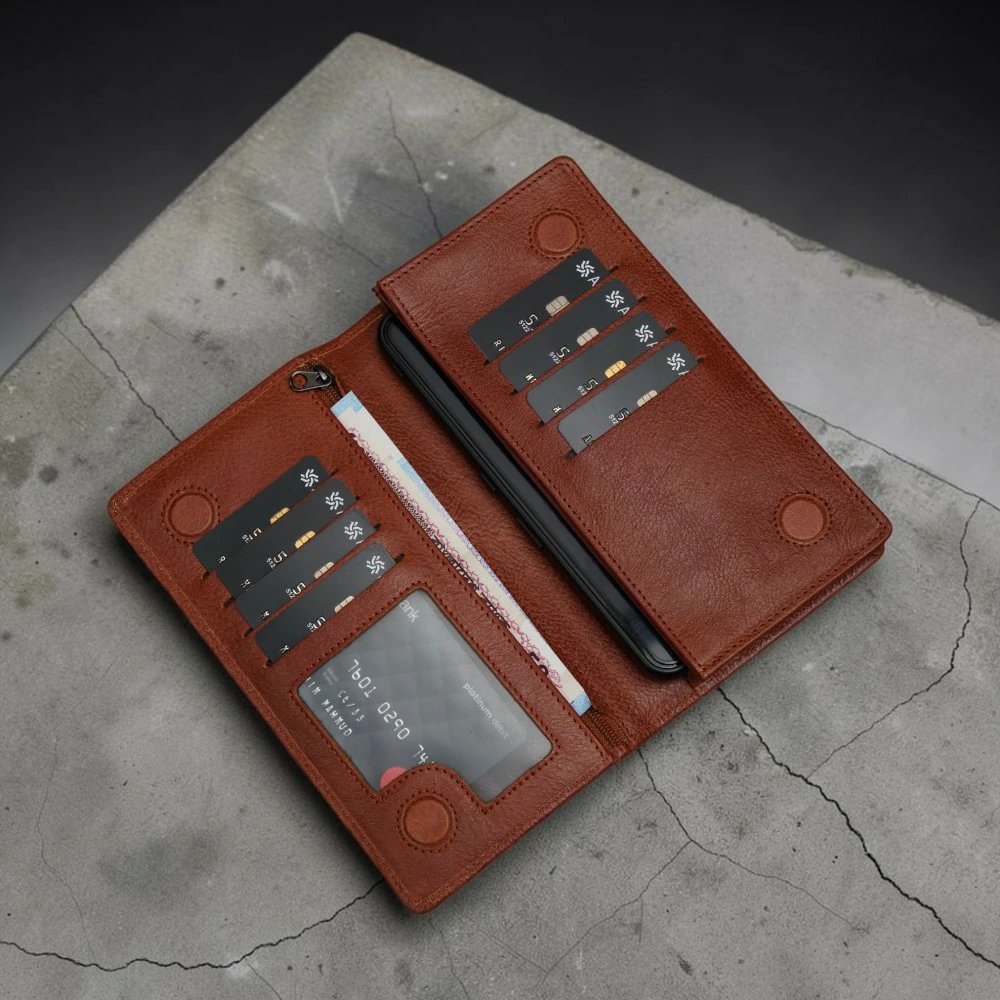 Zays Handcrafted Premium Eco-Friendly Leather Long Wallet for Mobile and Many things - W108 - Image 24