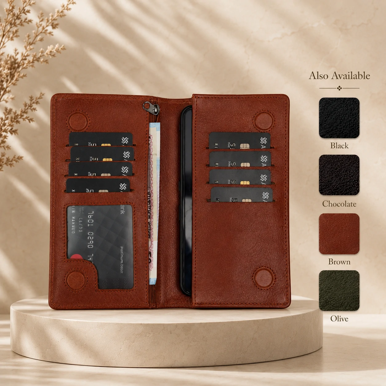 Zays Handcrafted Premium Eco-Friendly Leather Long Wallet for Mobile and Many things - W108 - Image 25