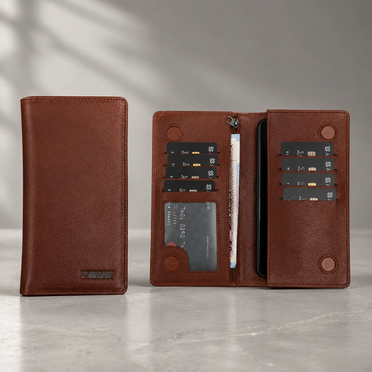 Zays Handcrafted Premium Eco-Friendly Leather Long Wallet for Mobile and Many things - W108 - Image 4