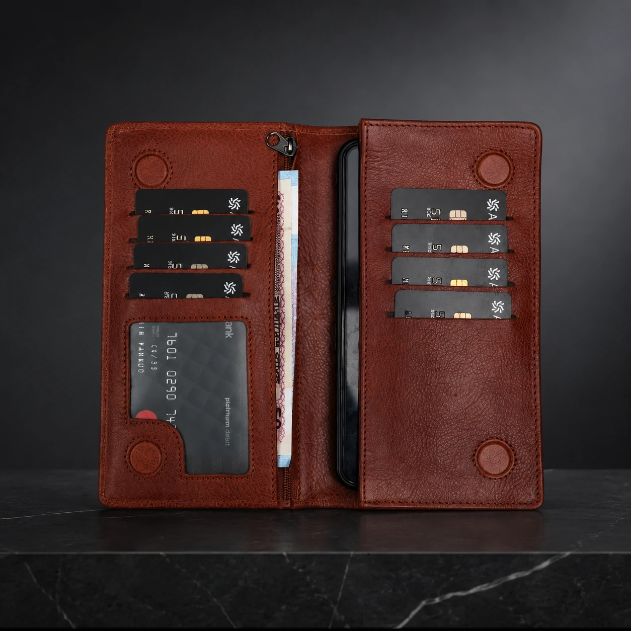 Zays Handcrafted Premium Eco-Friendly Leather Long Wallet for Mobile and Many things - W108 - Image 27
