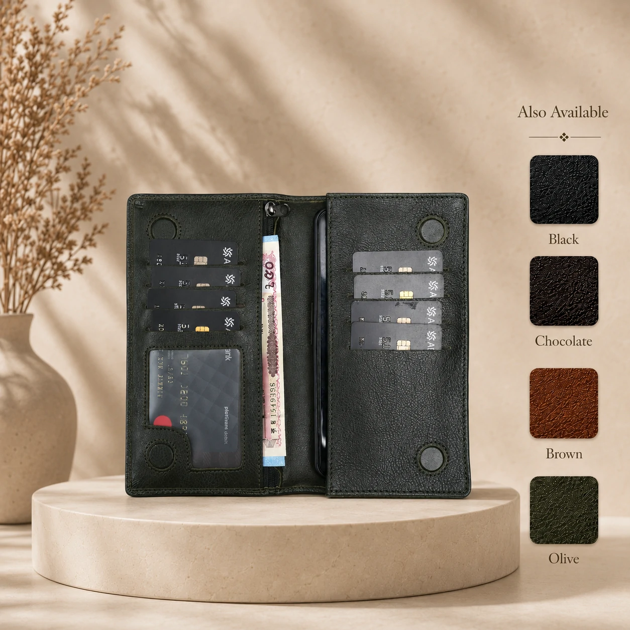 Zays Handcrafted Premium Eco-Friendly Leather Long Wallet for Mobile and Many things - W108 - Image 29