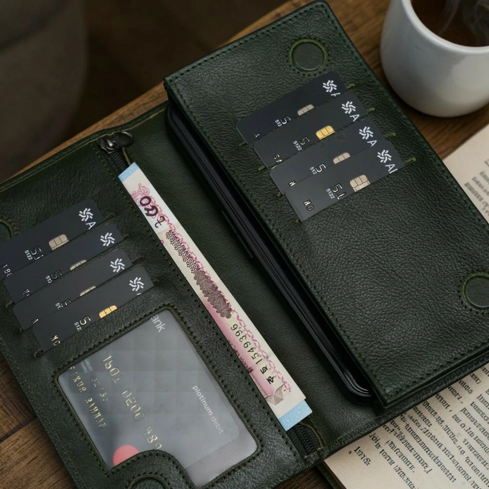 Zays Handcrafted Premium Eco-Friendly Leather Long Wallet for Mobile and Many things - W108 - Image 32