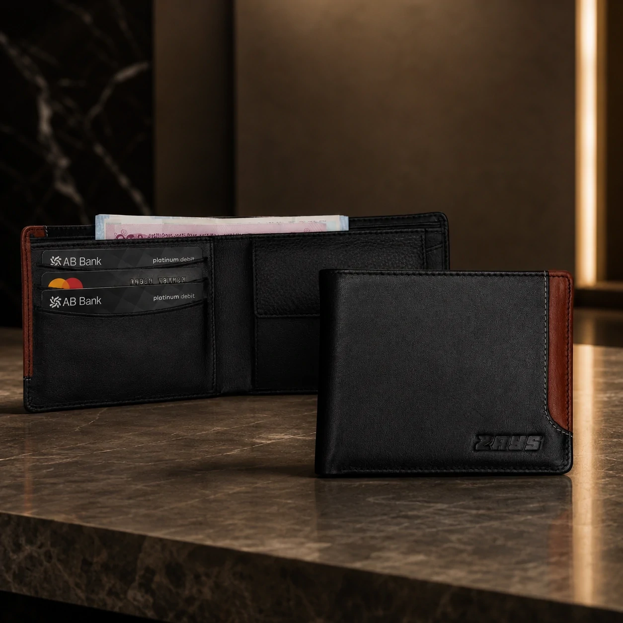 Zays Handcrafted Premium Leather Bifold Short Wallet - W109 - Image 3