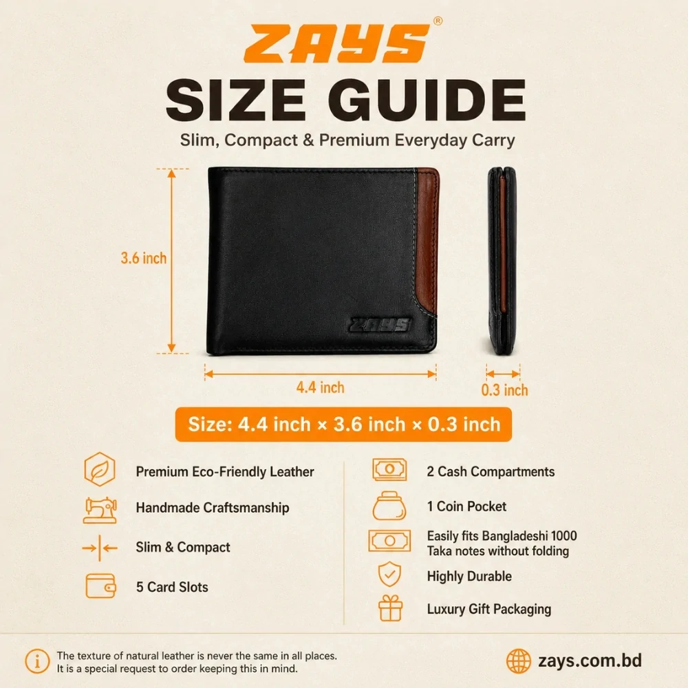 Zays Handcrafted Premium Leather Bifold Short Wallet - W109 - Image 12