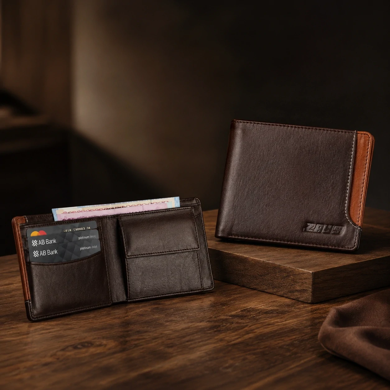 Zays Handcrafted Premium Leather Bifold Short Wallet - W109 - Image 2