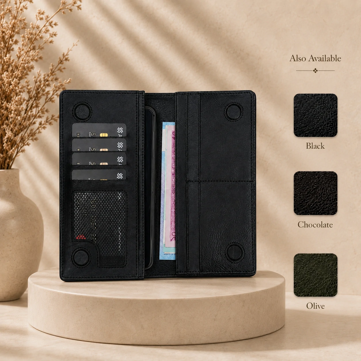 Zays Handcrafted Premium Eco-Friendly Leather Long Wallet for Mobile and Many things - W110
