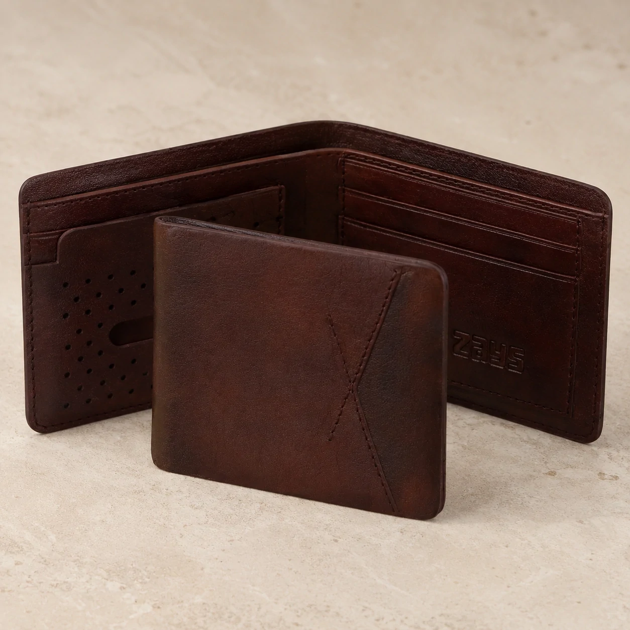 Zays Handcrafted Premium Leather Bifold Short Wallet - W112 - Image 4