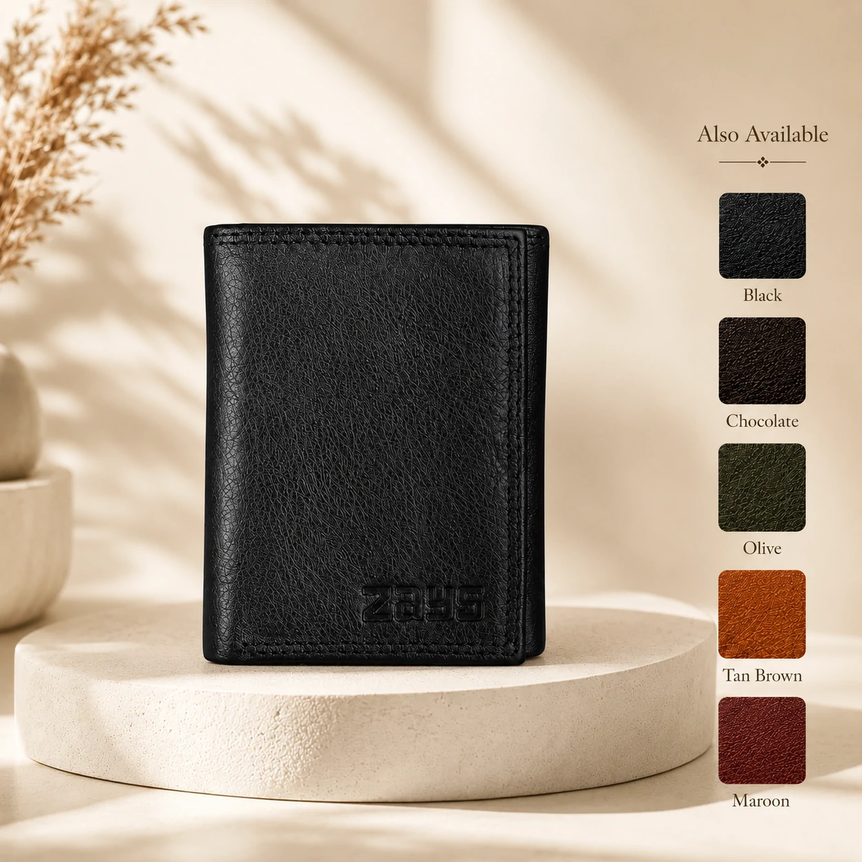 Zays Handcrafted Premium Leather Trifold Short Wallet - W113 - Image 10