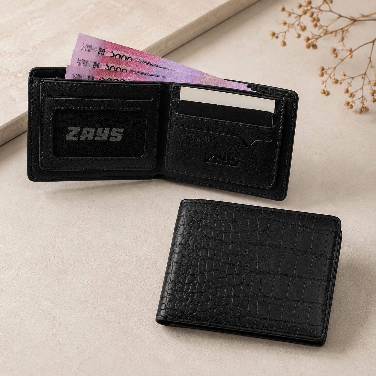 Zays Handcrafted Premium Leather Bifold Short Wallet - W117 - Image 2