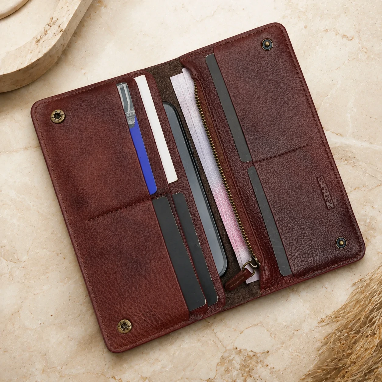 Zays Handcrafted Premium Eco-Friendly Leather Long Wallet for Mobile and Many things - W118 - Image 6