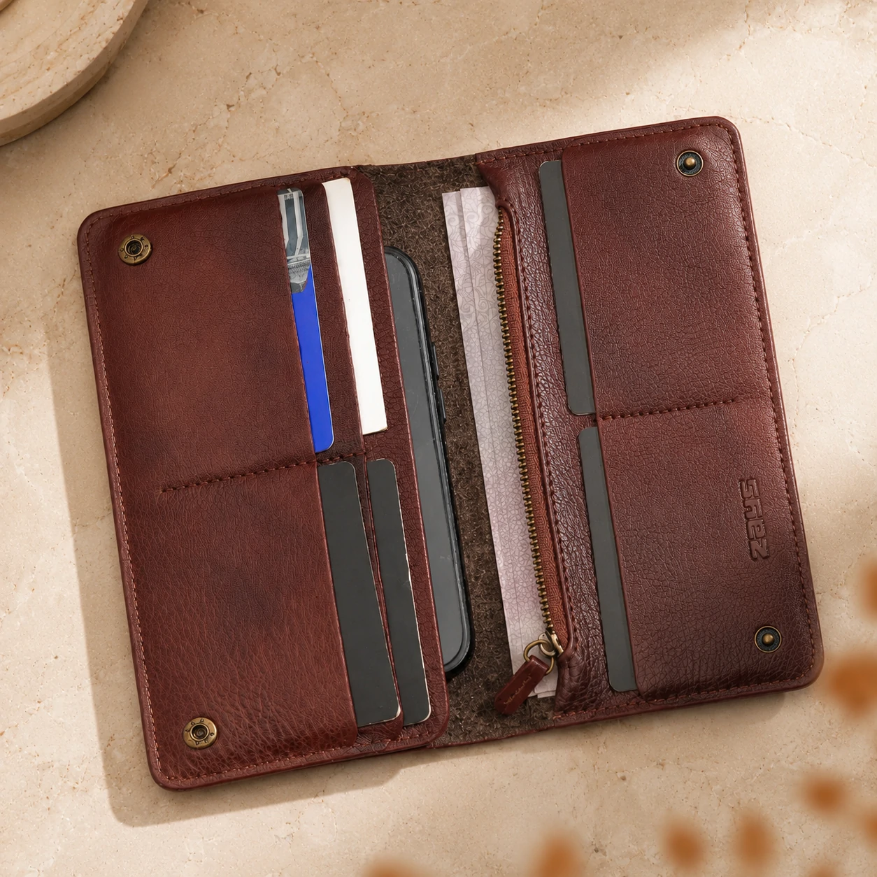 Zays Handcrafted Premium Eco-Friendly Leather Long Wallet for Mobile and Many things - W118 - Image 10