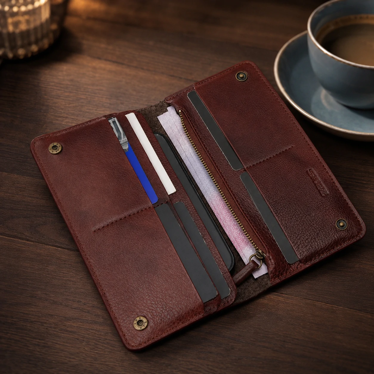 Zays Handcrafted Premium Eco-Friendly Leather Long Wallet for Mobile and Many things - W118 - Image 11