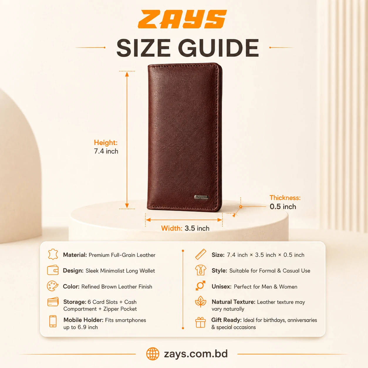 Zays Handcrafted Premium Eco-Friendly Leather Long Wallet for Mobile and Many things - W118 - Image 4
