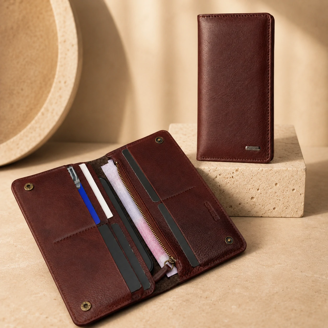 Zays Handcrafted Premium Eco-Friendly Leather Long Wallet for Mobile and Many things - W118 - Image 3