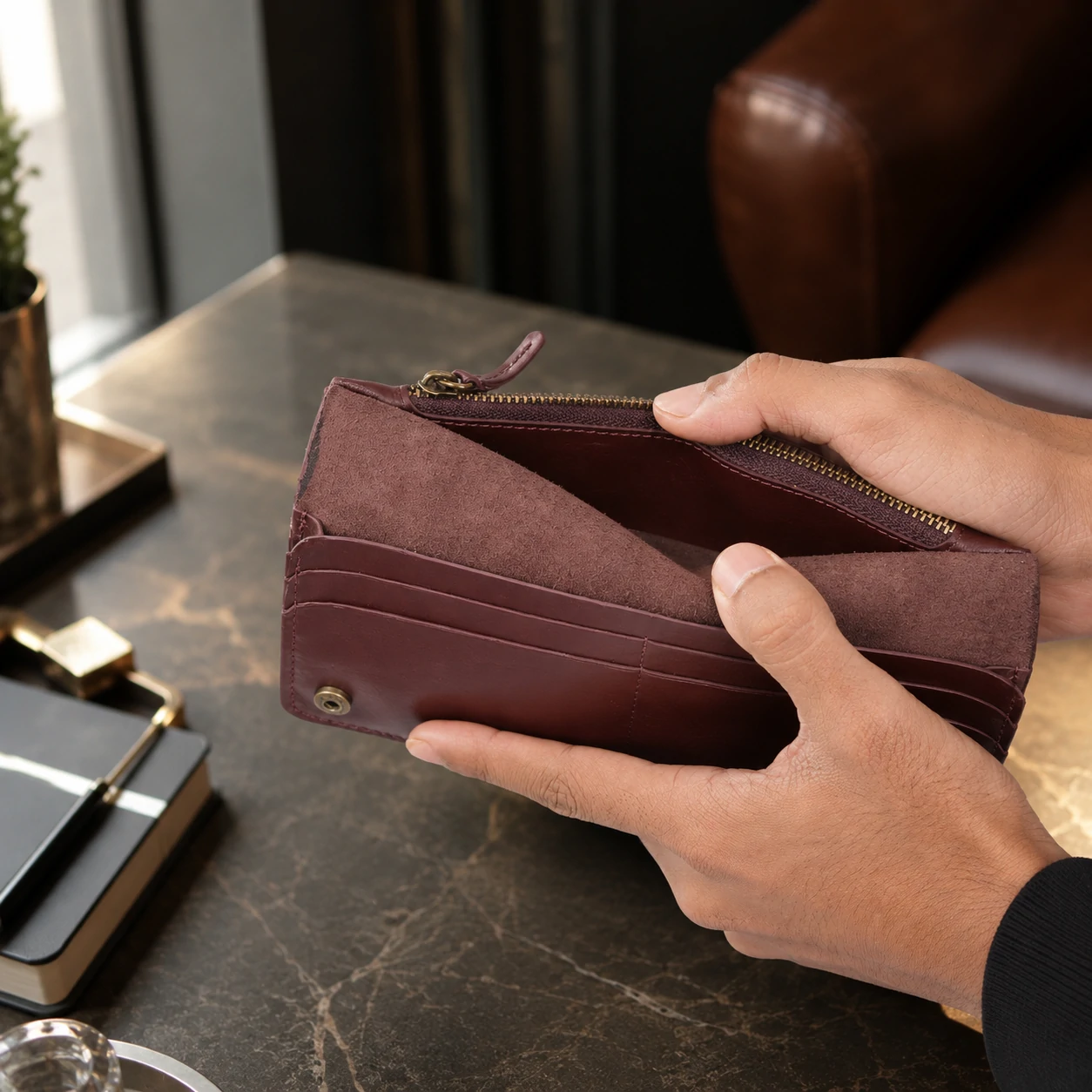 Zays Handcrafted Premium Eco-Friendly Leather Long Wallet for Mobile and Many things - W118 - Image 13
