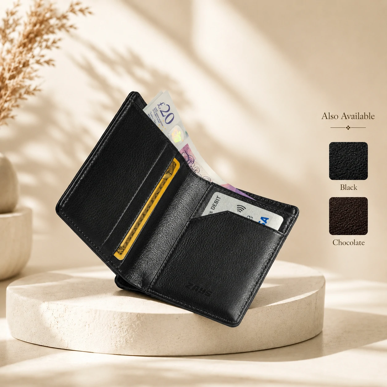Zays Handcrafted Premium Leather Bifold Short Wallet - W119
