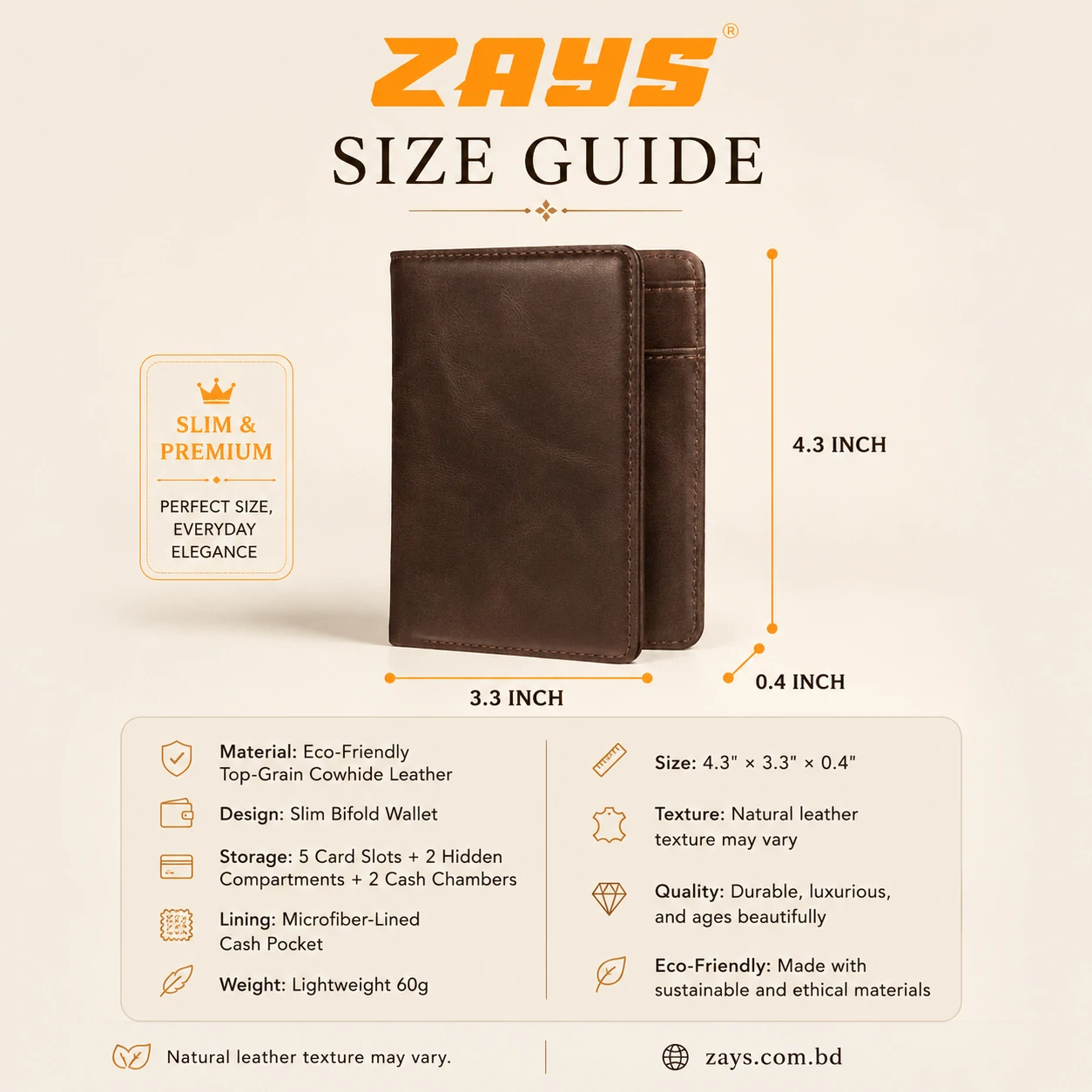 Zays Handcrafted Premium Leather Bifold Short Wallet - W119 - Image 4