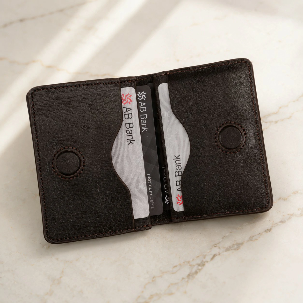 Zays Premium Eco-Friendly Leather Magnetic Card Holder Mini Wallet (CW127-Chocolate) - Image 2
