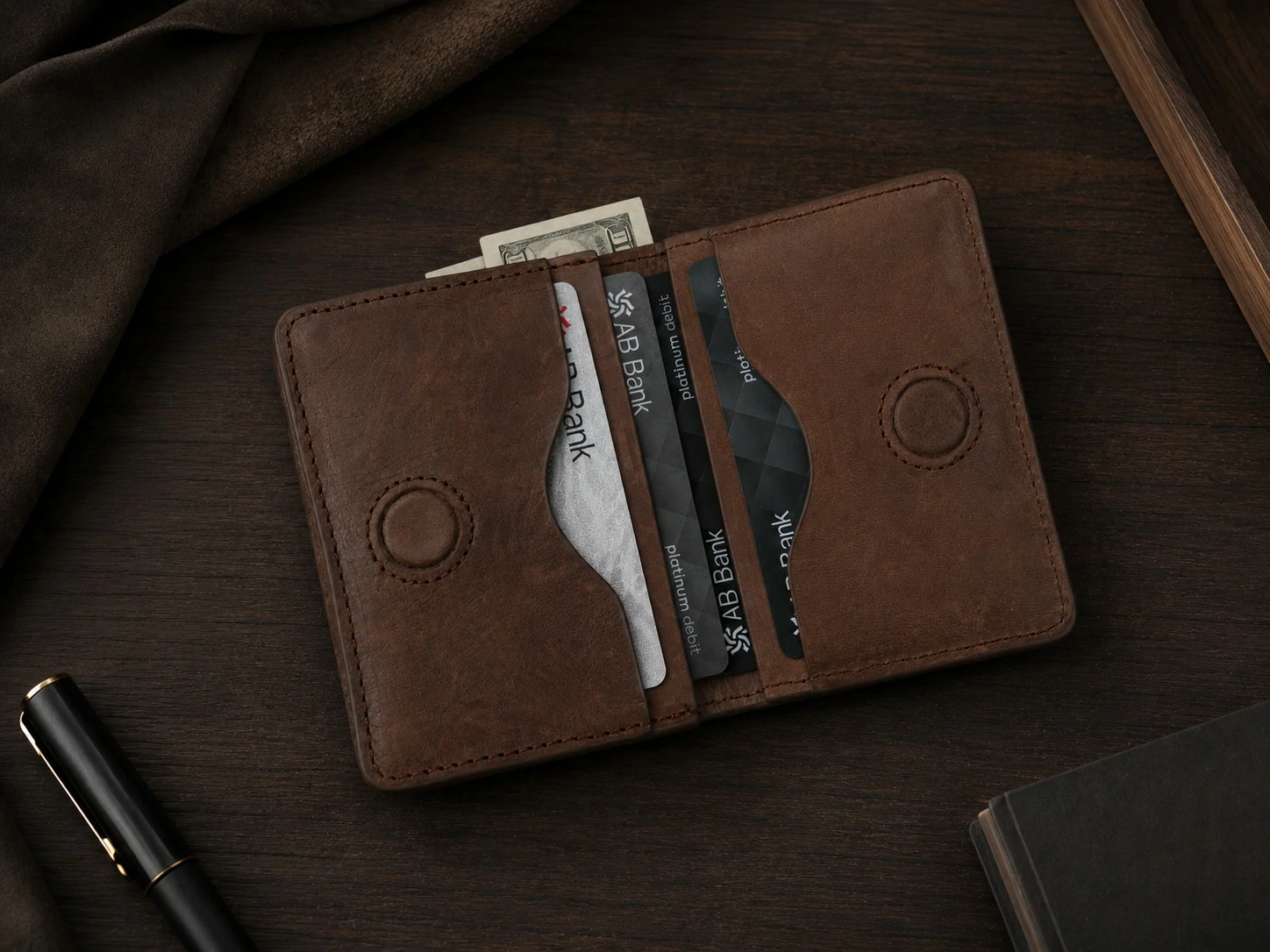 Zays Premium Eco-Friendly Leather Magnetic Card Holder Mini Wallet (CW128-Oil Pull Up) - Image 5